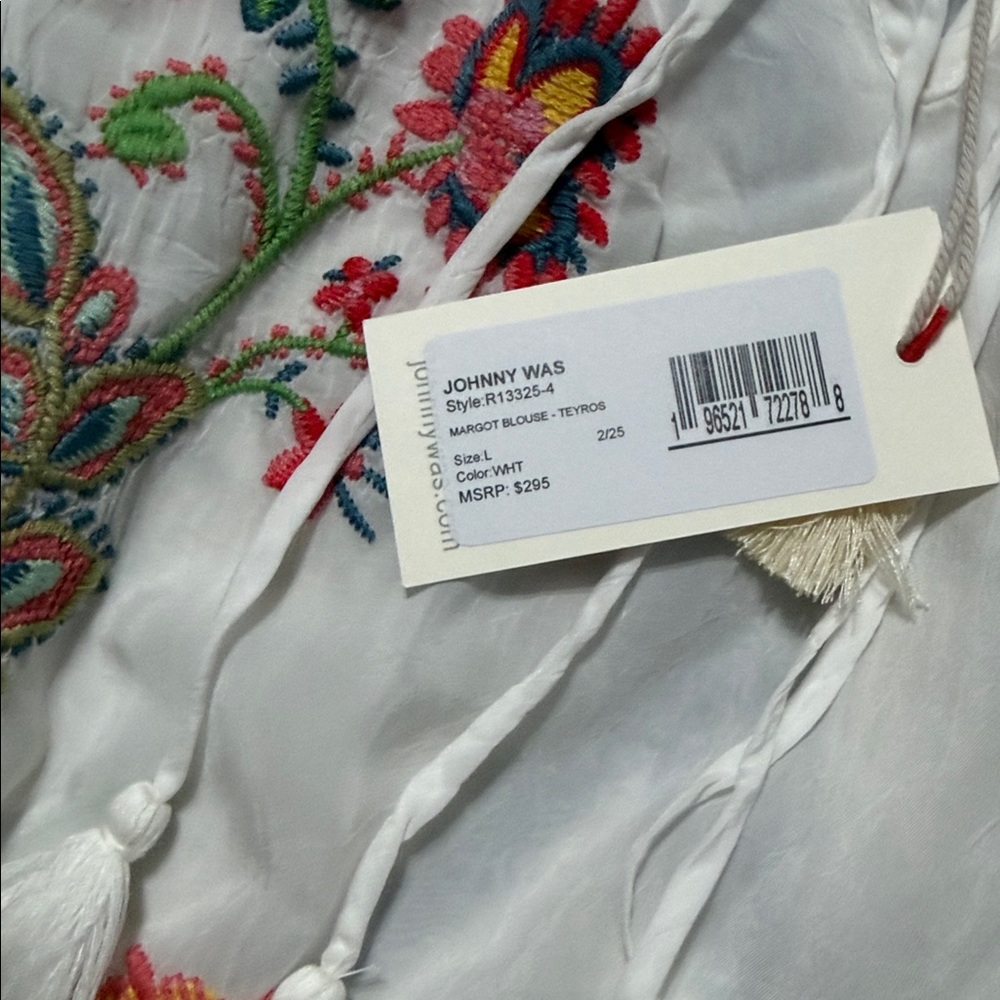 Johnny Was White Embroidered Floral Tunic with Pink and Green Accents - Picture 12 of 13